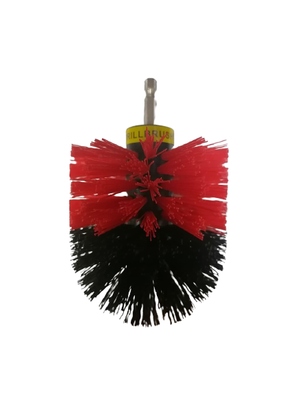 Cepillo Redondo P/ Taladro Rojo/Negro Semi Circular 4" Cerda Gruesa Pieza